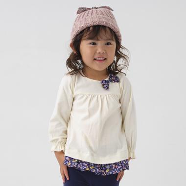 小花柄長袖リボンTシャツ