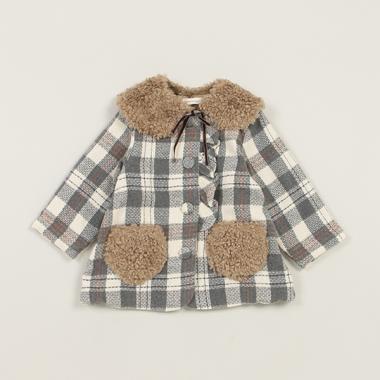 ティペットつきブロックチェックコート