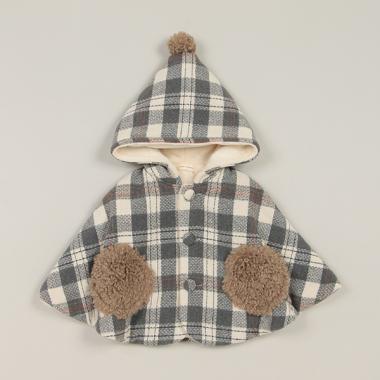 フードつきブロックチェックマント