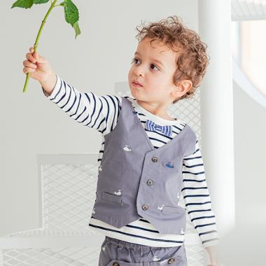 クジラシシュウベストレイヤード長袖Tシャツ