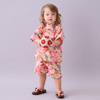 甚平スーツ(パッチワーク椿牡丹柄)