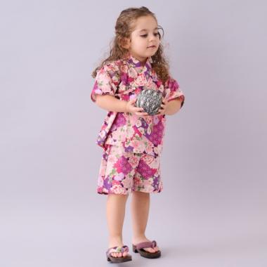 甚平スーツ(パッチワーク椿牡丹柄)