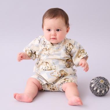 甚平オール(市松風神雷神柄)