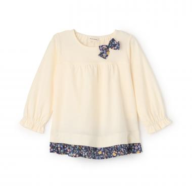 小花柄長袖リボンTシャツ