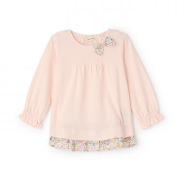 小花柄長袖リボンTシャツ