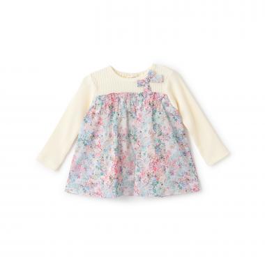 花柄ドッキング長袖チュニック