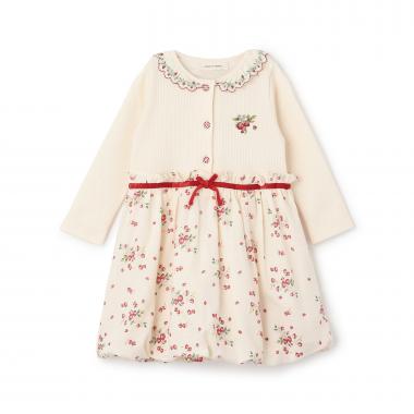 【オーガニック】野イチゴ長袖バルーンワンピース【日本製】