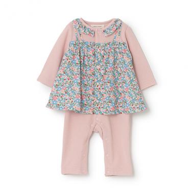 小花柄レイヤードカバーオール