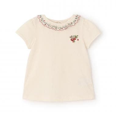 野イチゴ刺しゅう半袖Tシャツ【オーガニック】【日本製】