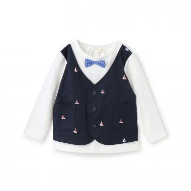 ヨット刺しゅうベストレイヤード長袖Tシャツ