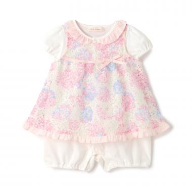 アジサイレースエプロンつきショートオール【オーガニック】【日本製】