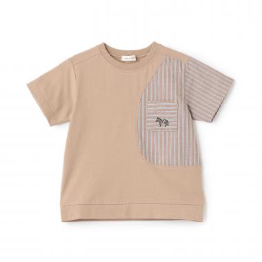 接触冷感ストライプ切り替え半袖Tシャツ