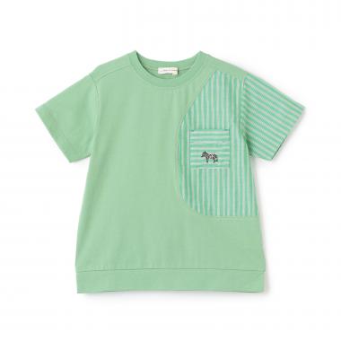 接触冷感ストライプ切り替え半袖Tシャツ