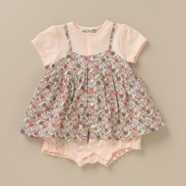 UVケア 小花柄レイヤードショートオール