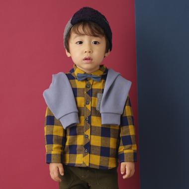 蝶タイチェックシャツ