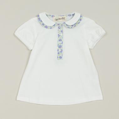 小花柄コンビ半袖ブラウス