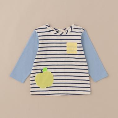 【男児】りんごボーダー長袖Tシャツ