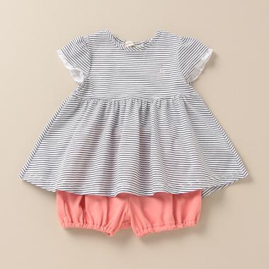 マリンボーダー袖フリルベビースーツ【日本製】