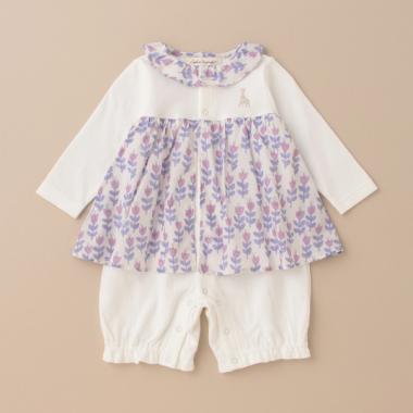 チューリップ柄長袖ロンパース【日本製】