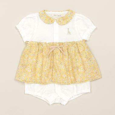 小花柄衿つきロンパース【日本製】