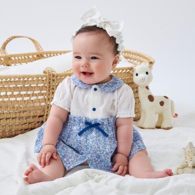 小花柄衿つきロンパース【日本製】