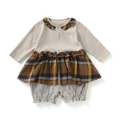 【KISETTE】 チェック長袖ロンパース【日本製】