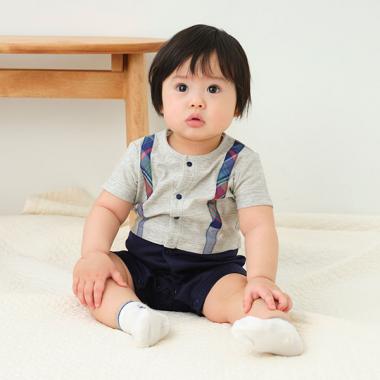 【KISETTE】半袖チェックサスペンダーショートオール【日本製】