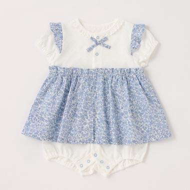 【KISETTE】半袖小花柄ローンスカートつきロンパース【日本製】