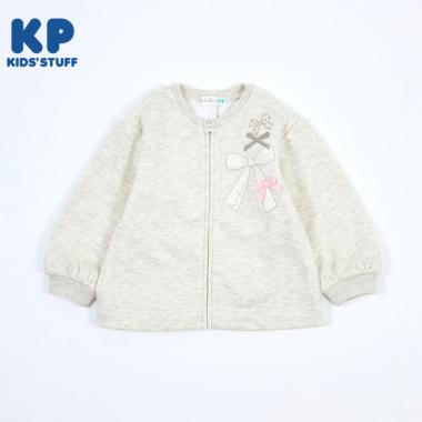 リボンアップリケの裏シャギージップアップジャケット(90)