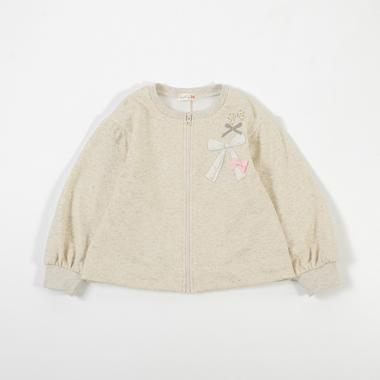 リボンアップリケの裏シャギージップアップジャケット(100～130)