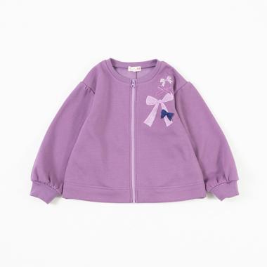 リボンアップリケの裏シャギージップアップジャケット(100～130)