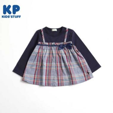 二重織チェックのドッキング長袖Tシャツ(90)