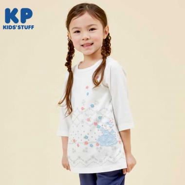 アップリケの花柄レース風７分袖チュニック(100～130)