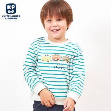 KPBOY ミニ裏毛電車モチーフのボーダートレーナー(80～110)