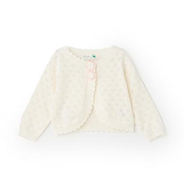 KP(ケーピー)透かし柄編み花付きニットボレロ(Free)