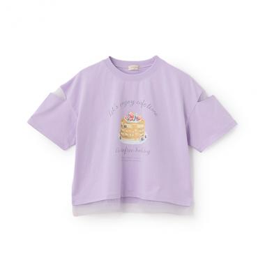 パンケーキプリント肩開き半袖Tシャツ