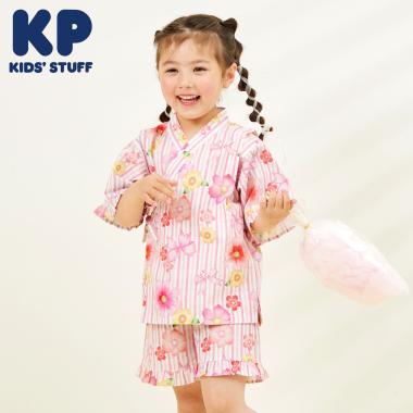 甚平 ストライプ×花リボン柄