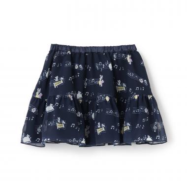 音符柄プリント シフォン スカート