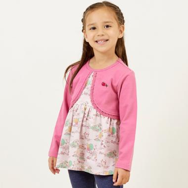 秋の街並柄 カーディガンレイヤード風チュニック