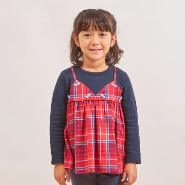 ヘリンボンチェック×裏毛 レイヤード風トレーナー