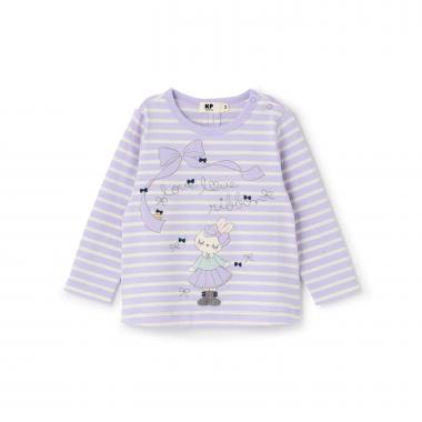 mimiちゃんアップリケ ボーダー長袖Tシャツ