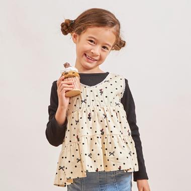 ドット×リボン総柄 レイヤード風チュニック