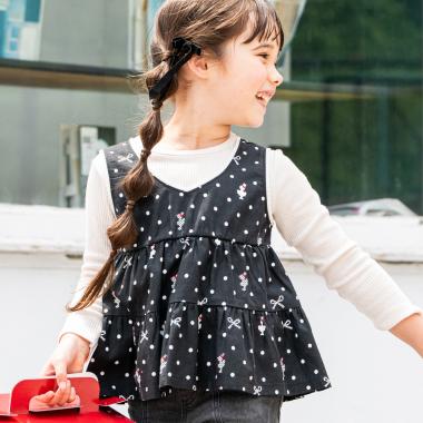 ドット×リボン総柄 レイヤード風チュニック