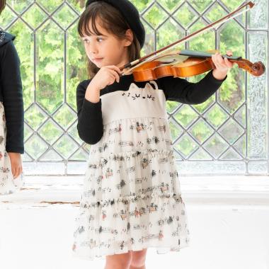 音符柄シフォン ティアードワンピース