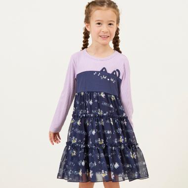 音符柄シフォン ティアードワンピース