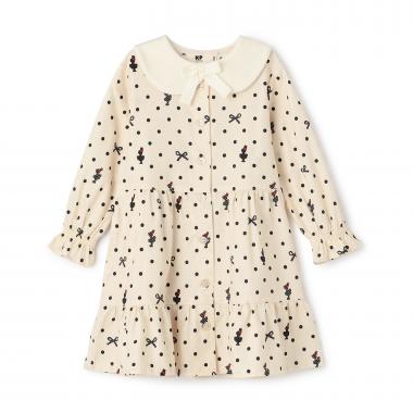 ドットリボン柄ビエラワンピース 【ティペット付き】