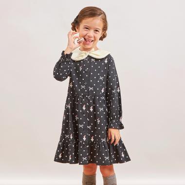 ドットリボン柄ビエラワンピース 【ティペット付き】