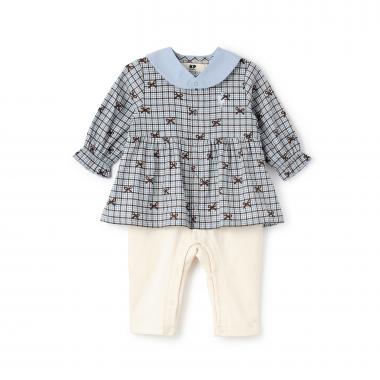 リボンチェック×天竺 カバーオール 【別衿付き】