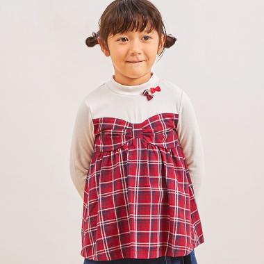 先染チェック×起毛テレコ レイヤード風チュニック