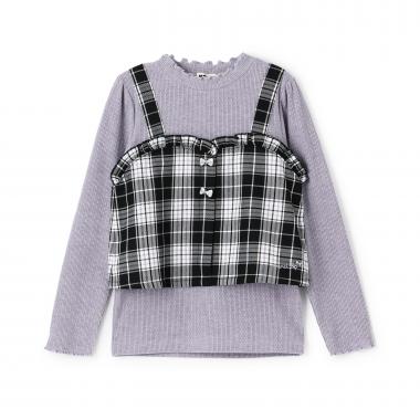 起毛ランダムテレコ×ラメチェック レイヤード風Ｔシャツ